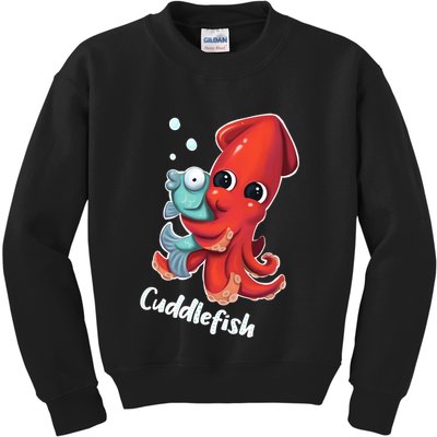 Adorable Cuddlefish Sea Life Illustration Cuttlefish Squid Kids Sweatshirt