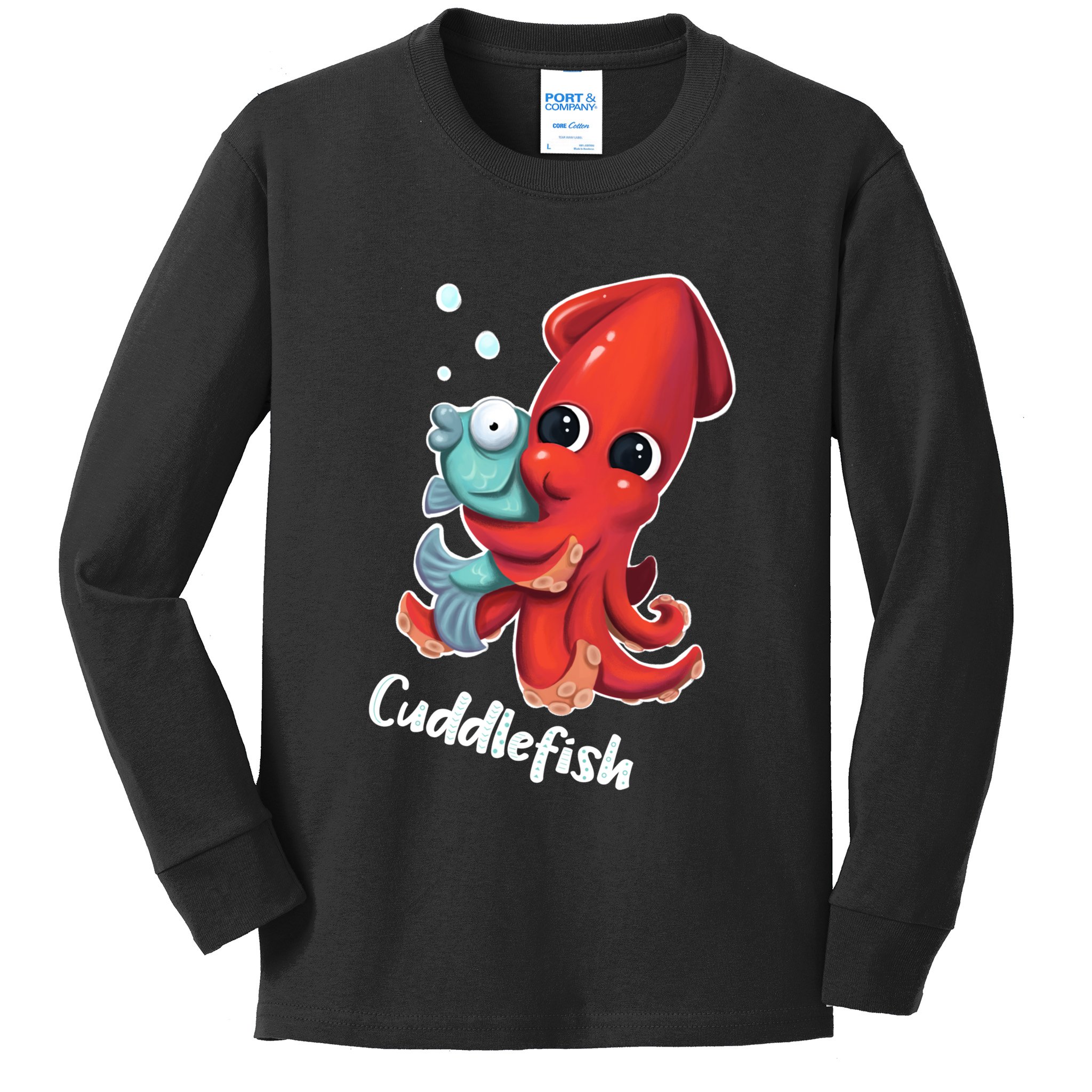 Adorable Cuddlefish Sea Life Illustration Cuttlefish Squid Kids Long Sleeve Shirt