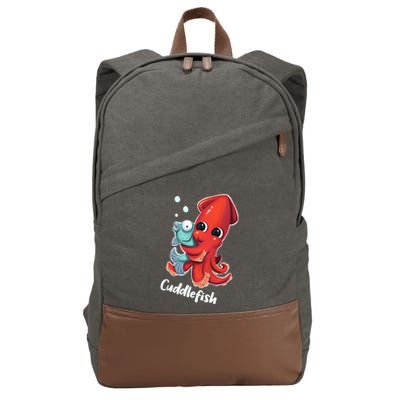 Adorable Cuddlefish Sea Life Illustration Cuttlefish Squid Cotton Canvas Backpack