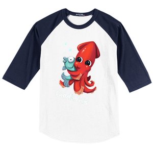 Adorable Cuddlefish Sea Life Illustration Cuttlefish Squid Baseball Sleeve Shirt