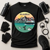 Alaska Cruise Ship With Mountains And Sunset Retro Gift Cooling Performance Crew T-Shirt