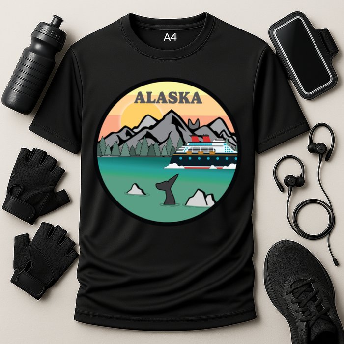 Alaska Cruise Ship With Mountains And Sunset Retro Gift Cooling Performance Crew T-Shirt