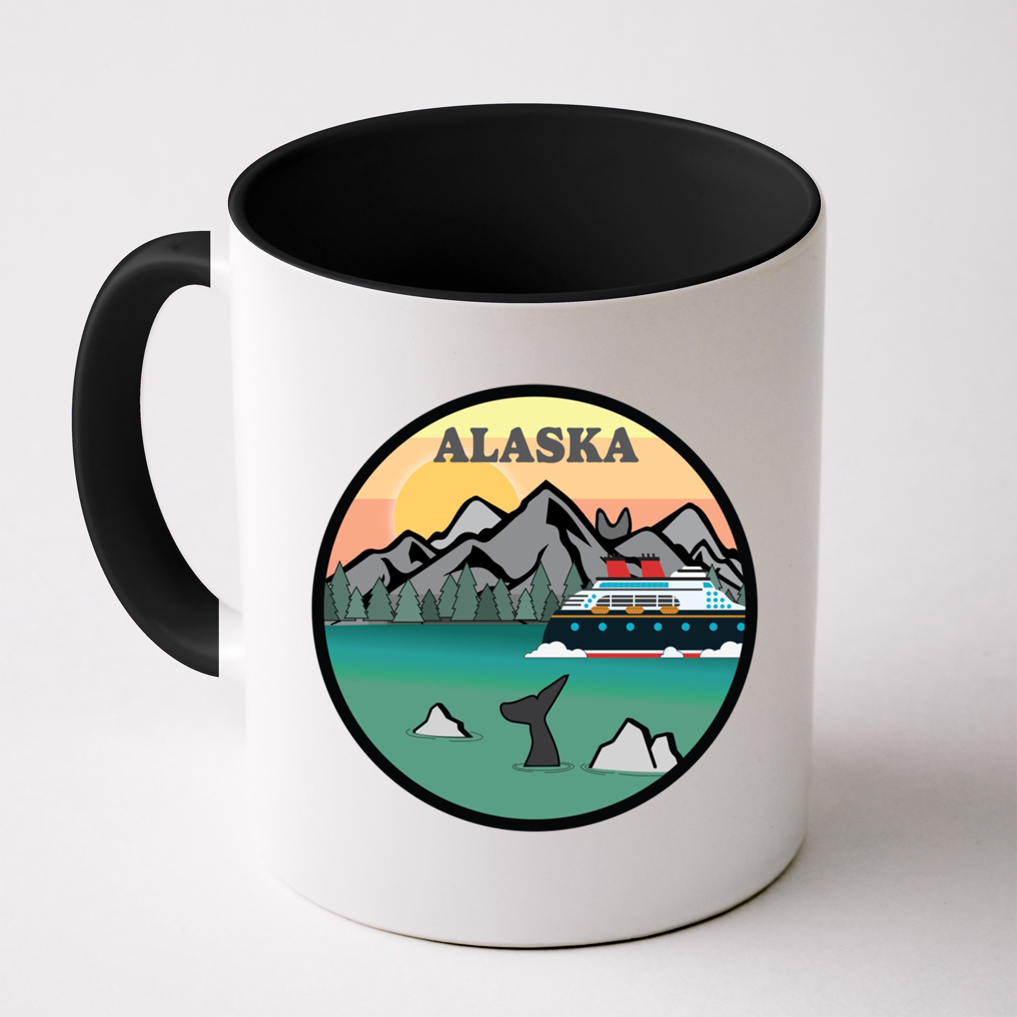 Alaska Cruise Ship With Mountains And Sunset Retro Gift Mug