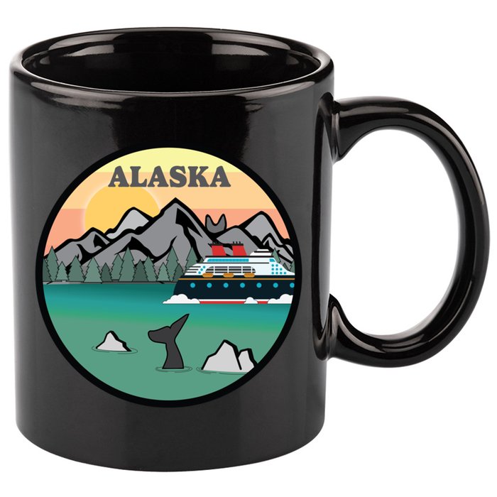 Alaska Cruise Ship With Mountains And Sunset Retro Gift 11oz C Handle Ceramic Mug