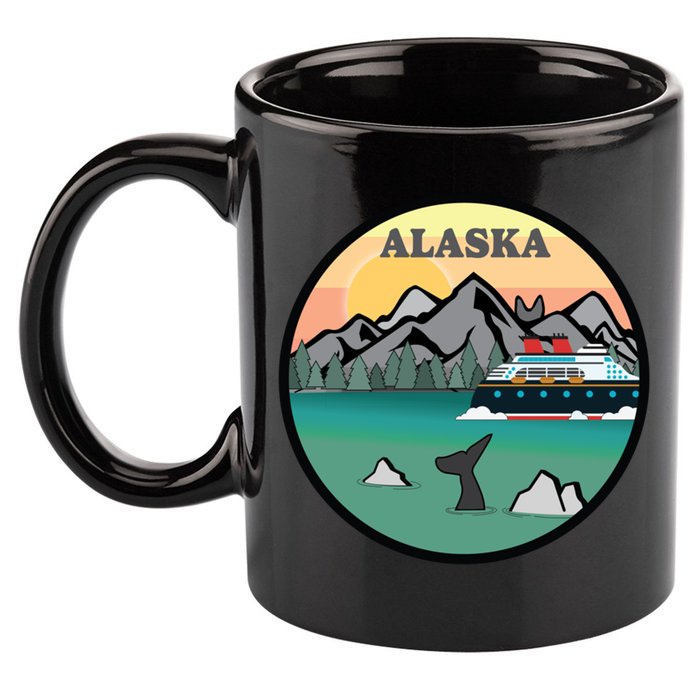 Alaska Cruise Ship With Mountains And Sunset Retro Gift 11oz C Handle Ceramic Mug