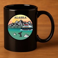 Alaska Cruise Ship With Mountains And Sunset Retro Gift 11oz C Handle Ceramic Mug