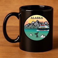 Alaska Cruise Ship With Mountains And Sunset Retro Gift 11oz C Handle Ceramic Mug