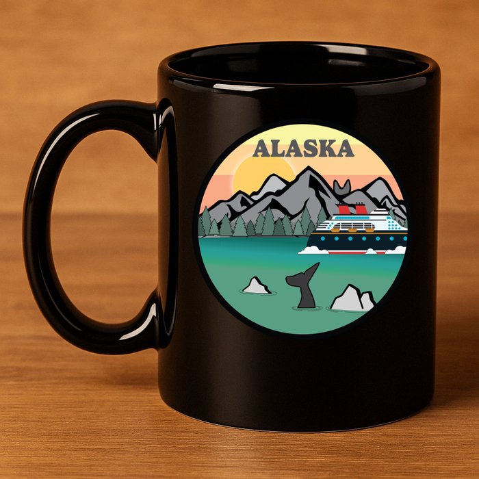 Alaska Cruise Ship With Mountains And Sunset Retro Gift 11oz C Handle Ceramic Mug
