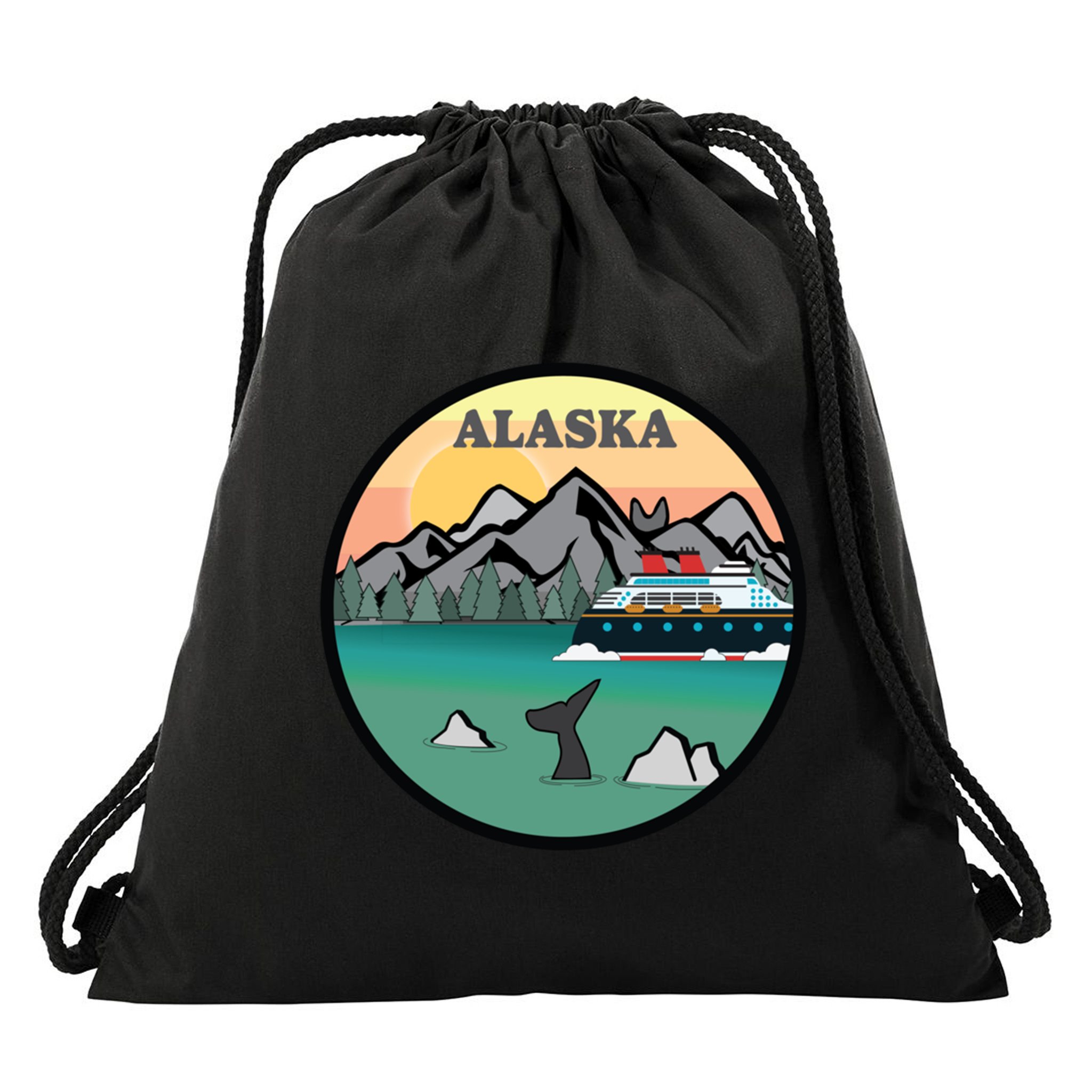 Alaska Cruise Ship With Mountains And Sunset Retro Gift Drawstring Bag