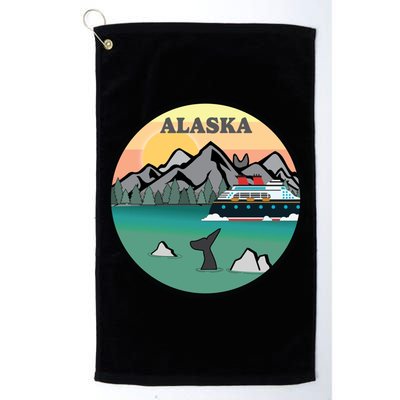 Alaska Cruise Ship With Mountains And Sunset Retro Gift Golf Towel