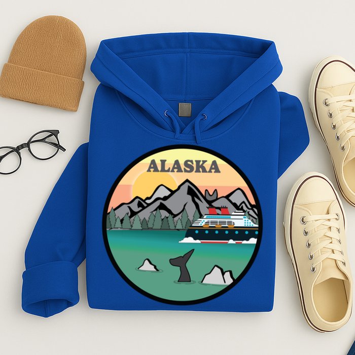 Alaska Cruise Ship With Mountains And Sunset Retro Gift Hoodie