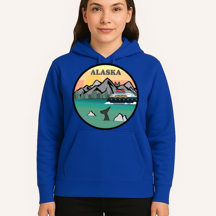 Alaska Cruise Ship With Mountains And Sunset Retro Gift Hoodie
