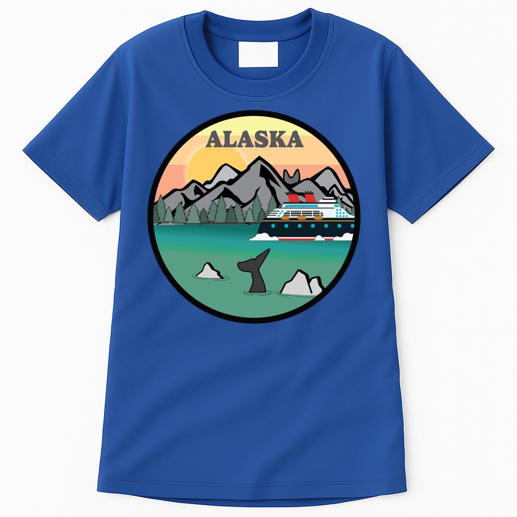 Alaska Cruise Ship With Mountains And Sunset Retro Gift Tall T-Shirt