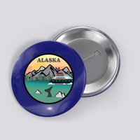 Alaska Cruise Ship With Mountains And Sunset Retro Gift Button