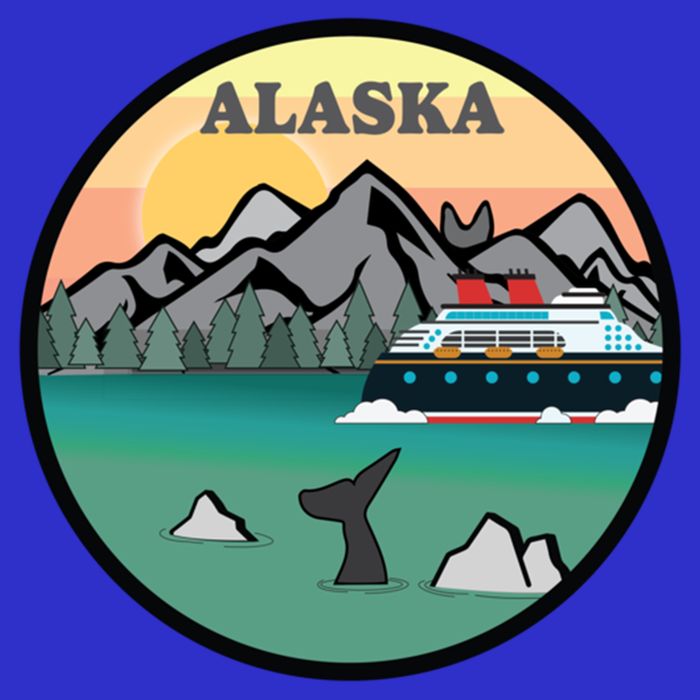 Alaska Cruise Ship With Mountains And Sunset Retro Gift Button