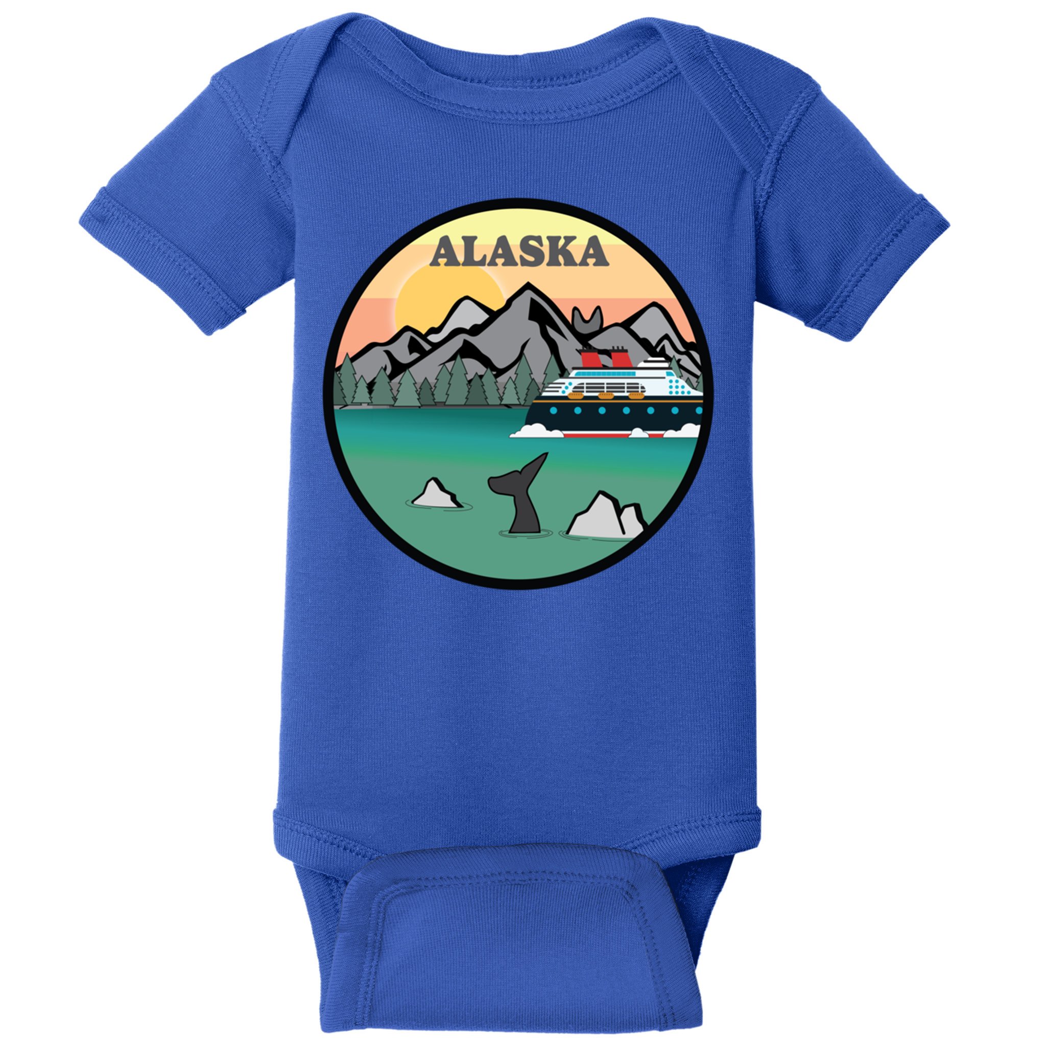 Alaska Cruise Ship With Mountains And Sunset Retro Gift Baby Bodysuit