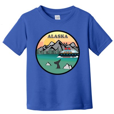 Alaska Cruise Ship With Mountains And Sunset Retro Gift Toddler T-Shirt
