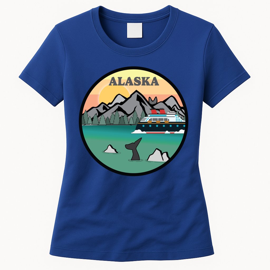 Alaska Cruise Ship With Mountains And Sunset Retro Gift Womens T-Shirt
