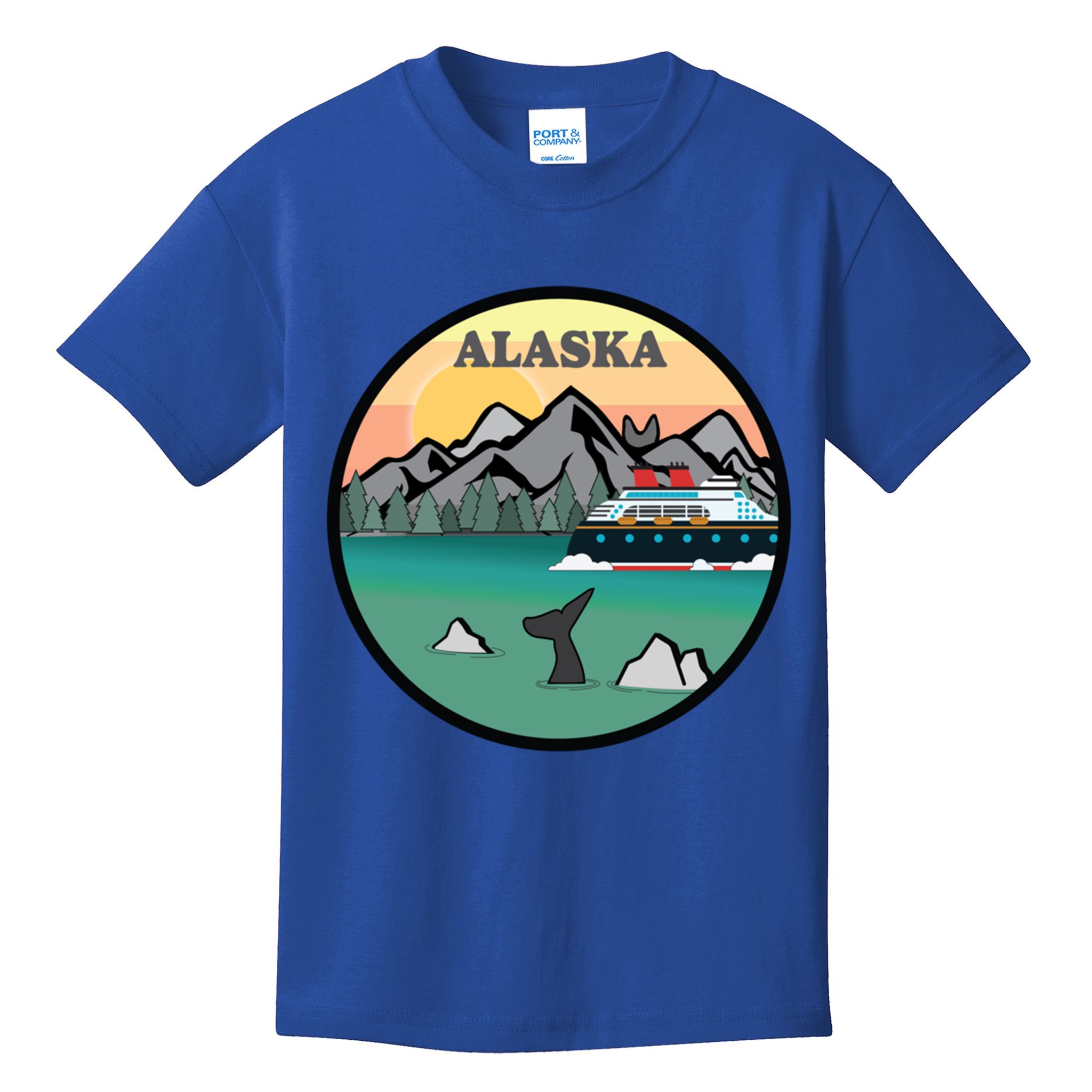 Alaska Cruise Ship With Mountains And Sunset Retro Gift Kids T-Shirt