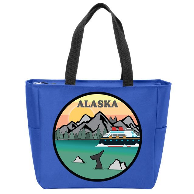 Alaska Cruise Ship With Mountains And Sunset Retro Gift Zip Tote Bag
