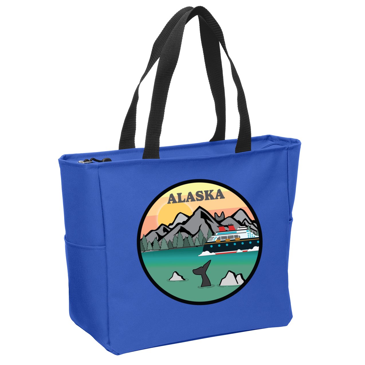 Alaska Cruise Ship With Mountains And Sunset Retro Gift Zip Tote Bag