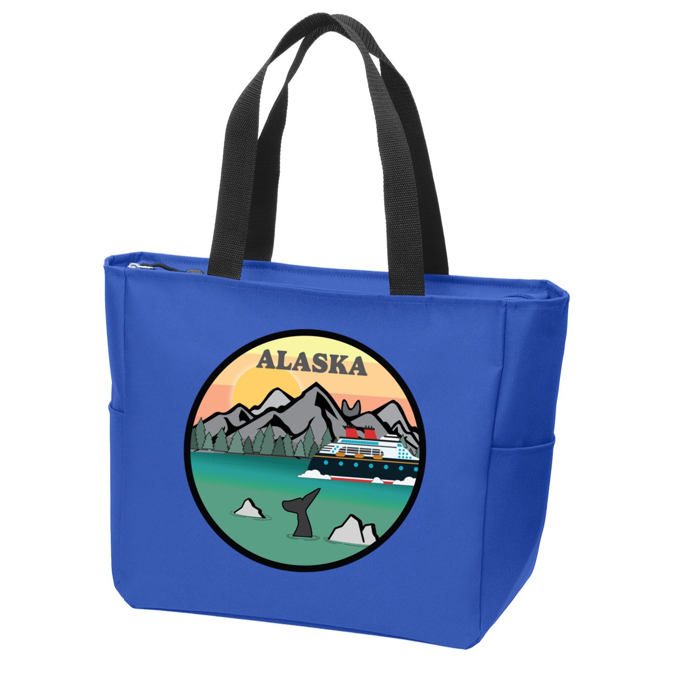 Alaska Cruise Ship With Mountains And Sunset Retro Gift Zip Tote Bag