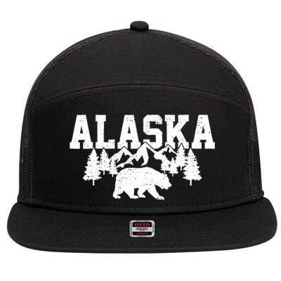 Alaska Cold Snow Mountains Cool Gift 7 Panel Mesh Trucker Snapback Hat