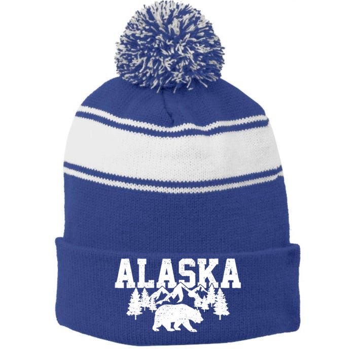 Alaska Cold Snow Mountains Cool Gift Stripe Pom Pom Beanie