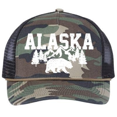 Alaska Cold Snow Mountains Cool Gift Retro Rope Trucker Hat Cap