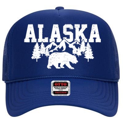 Alaska Cold Snow Mountains Cool Gift High Crown Mesh Back Trucker Hat