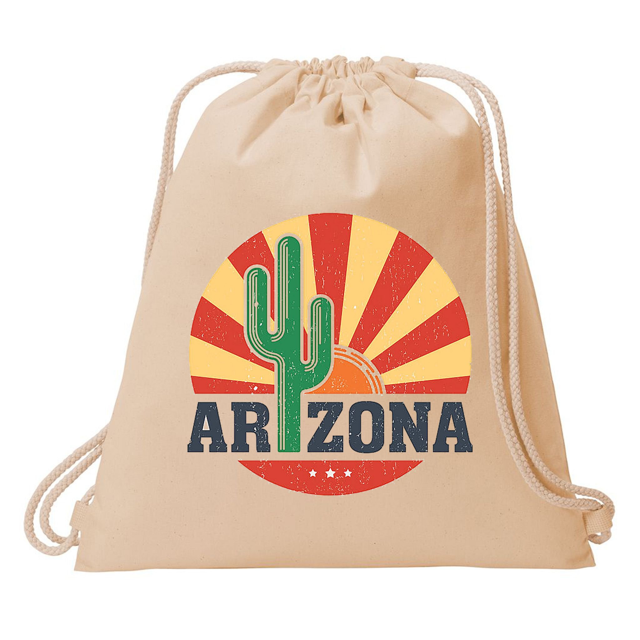 Arizona Cactus Sunset 3 Stars Drawstring Bag