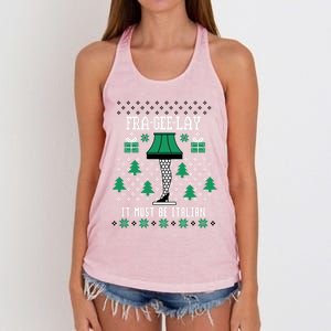 A Christmas Story Fra Gee Lay Ugly Sweater Pattern Gift Women's Knotted Racerback Tank