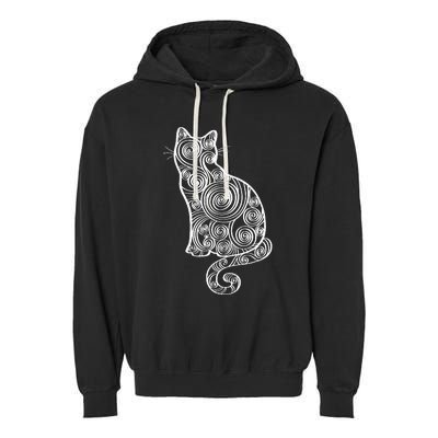 Abstract Cat Silhouette Garment-Dyed Fleece Hoodie