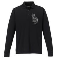 Abstract Cat Silhouette Performance Long Sleeve Polo