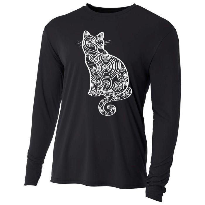 Abstract Cat Silhouette Cooling Performance Long Sleeve Crew