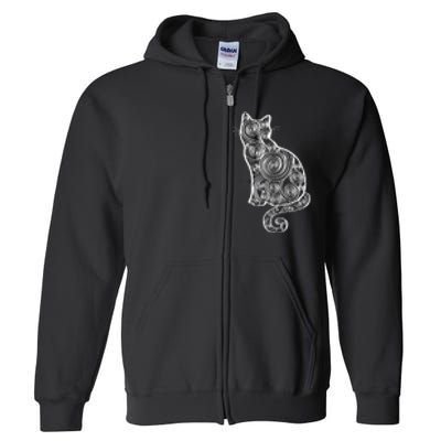 Abstract Cat Silhouette Full Zip Hoodie