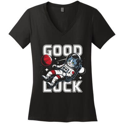 Astronaut Cat Space Galaxy Planet Exploration Funny Gift .Png Women's V-Neck T-Shirt