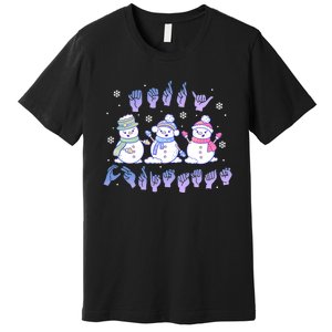 Asl Christmas Snowmen Merry Christmas Sign Language Premium T-Shirt