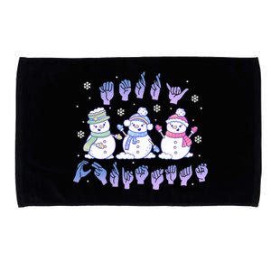 Asl Christmas Snowmen Merry Christmas Sign Language Microfiber Hand Towel