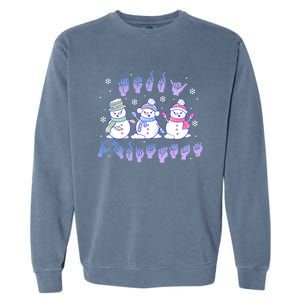 Asl Christmas Snowmen Merry Christmas Sign Language Garment-Dyed Sweatshirt