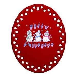 Asl Christmas Snowmen Merry Christmas Sign Language Ceramic Oval Ornament