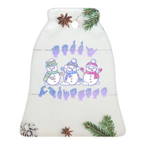 Asl Christmas Snowmen Merry Christmas Sign Language Ceramic Bell Ornament