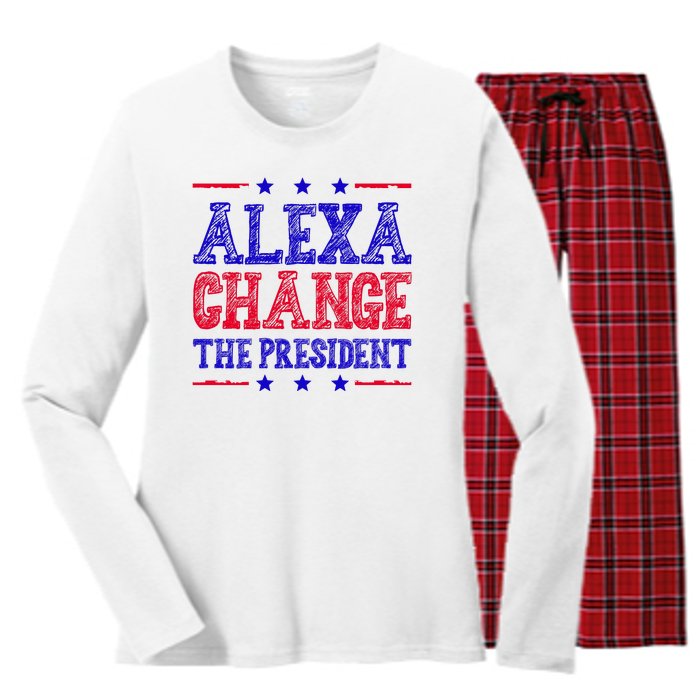 Alexa Change The President Funny Political Women's Long Sleeve Flannel Pajama Set 