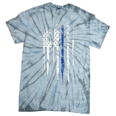 Alaska Cop Thin Blue Line Leo Police American Flag Tie-Dye T-Shirt