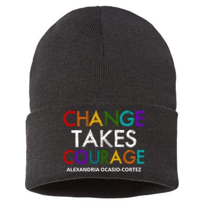 AOC Changes Takes Courage Alexandria Ocasio Cortez Sustainable Knit Beanie