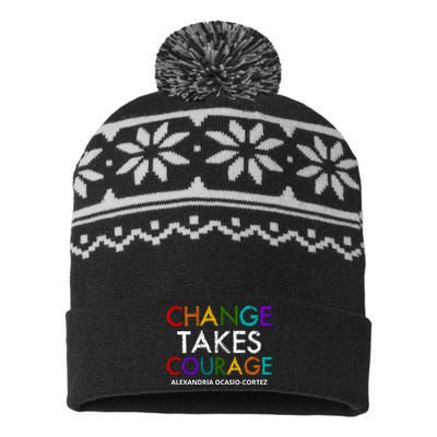 AOC Changes Takes Courage Alexandria Ocasio Cortez USA-Made Snowflake Beanie