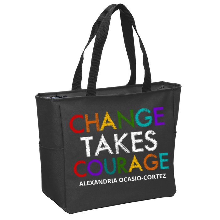 AOC Changes Takes Courage Alexandria Ocasio Cortez Zip Tote Bag