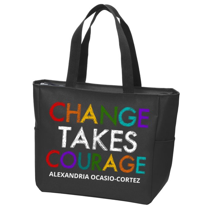AOC Changes Takes Courage Alexandria Ocasio Cortez Zip Tote Bag