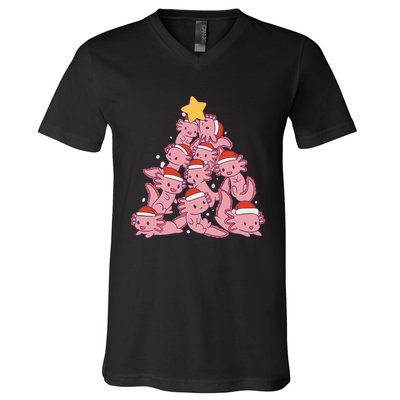 axolotl christmas tree pajamas Santa Claus V-Neck T-Shirt