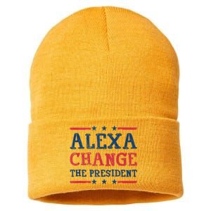 Alexa Change The President Funny Quote Humor Sustainable Knit Beanie